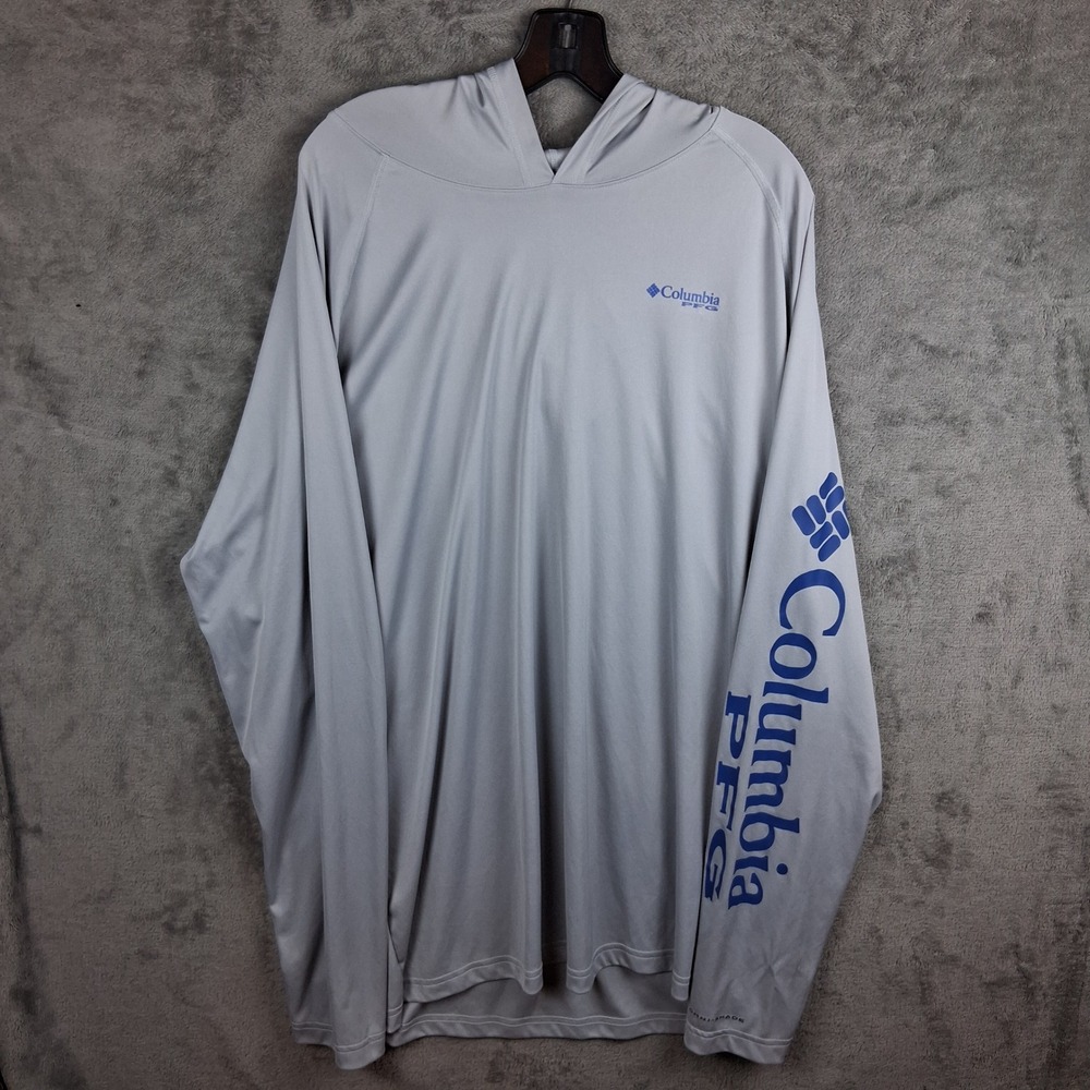 Columbia PFG Terminal Tackle Hoodie Mens 2XT Gray Blue FJ6132 UPF 50 NWOT